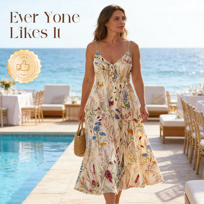 🌞Frühlingserwachen: 50% Rabatt!🔥Romantisches Curvy Sommerkleid: Midi-Trägerkleid in A-Linie mit Aquarell-Blumen