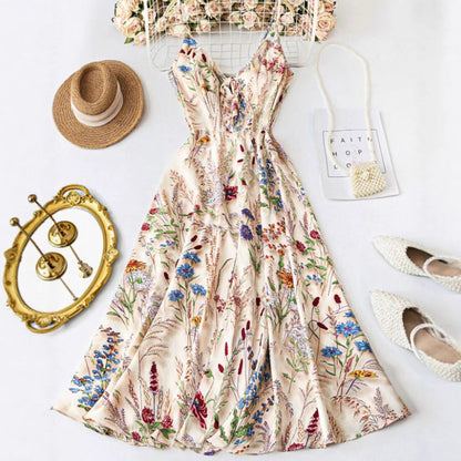 🌞Frühlingserwachen: 50% Rabatt!🔥Romantisches Curvy Sommerkleid: Midi-Trägerkleid in A-Linie mit Aquarell-Blumen