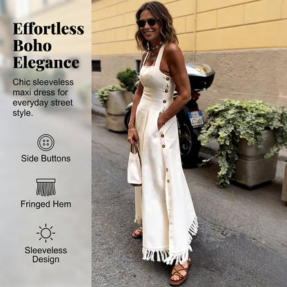 🌞Frühlingserwachen: 50% Rabatt!🔥Elegantes A-Linien Kleid: Trägerkleid mit eckigem Ausschnitt und stylischem Fransensaum