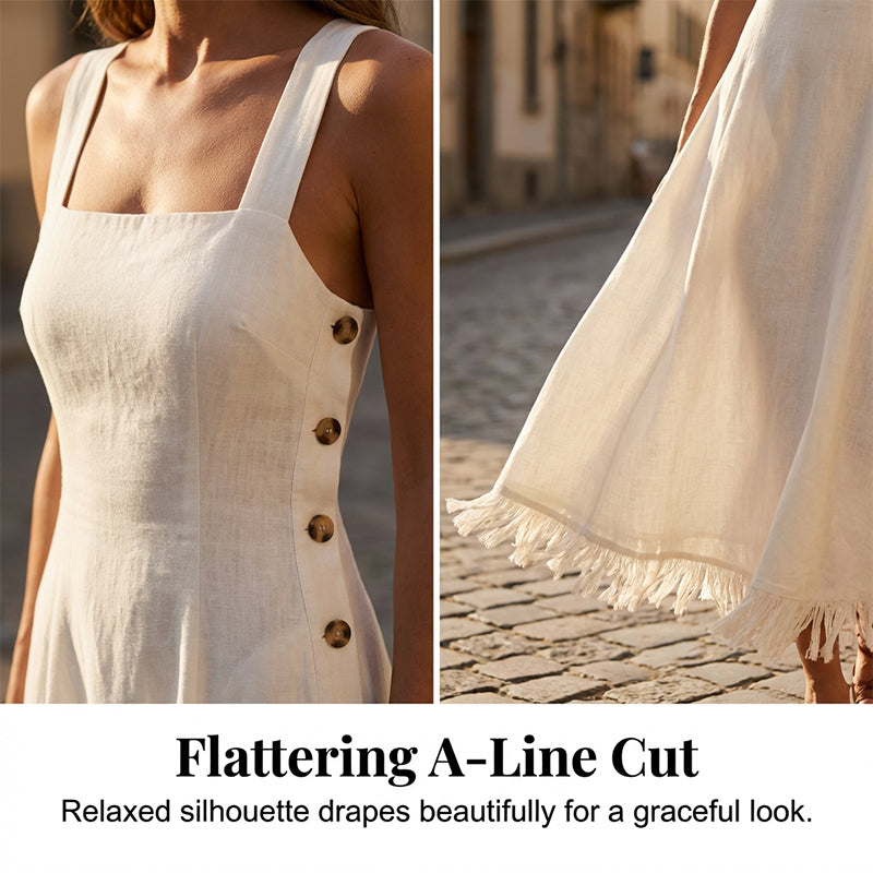 🌞Frühlingserwachen: 50% Rabatt!🔥Elegantes A-Linien Kleid: Trägerkleid mit eckigem Ausschnitt und stylischem Fransensaum