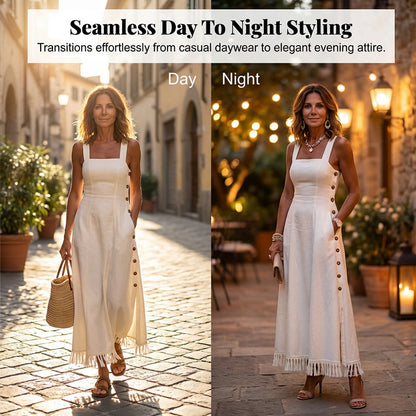 🌞Frühlingserwachen: 50% Rabatt!🔥Elegantes A-Linien Kleid: Trägerkleid mit eckigem Ausschnitt und stylischem Fransensaum