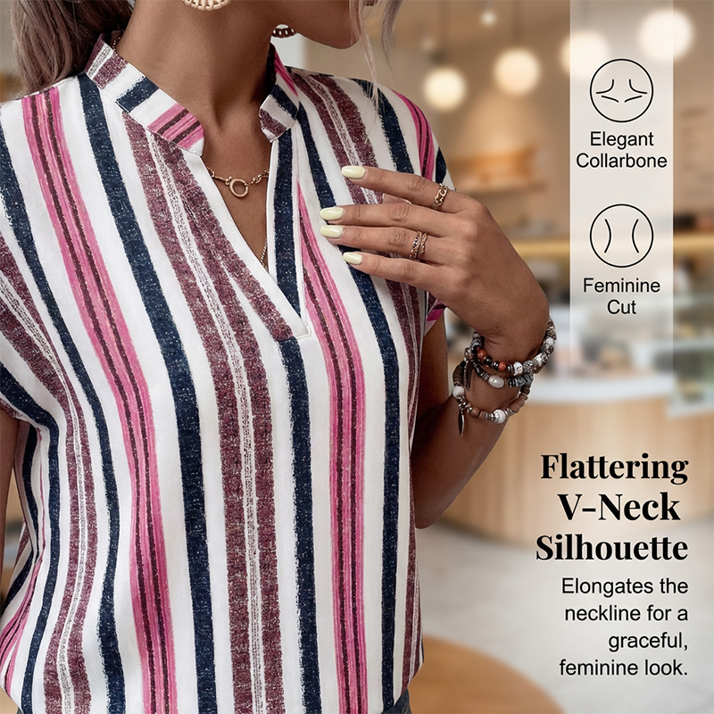 🌞Frühlingserwachen: 50% Rabatt!🔥Sommerliche Tunika-Bluse: Figurschmeichelndes Streifen-Shirt mit V-Ausschnitt