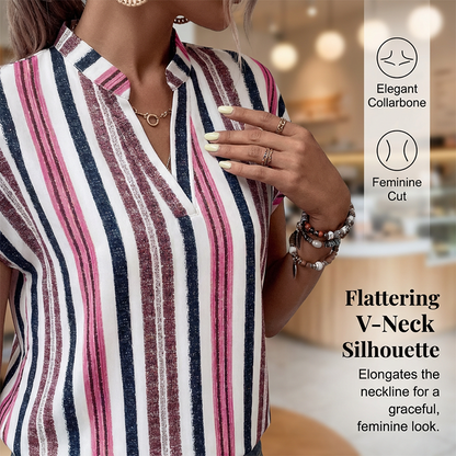 🌞Frühlingserwachen: 50% Rabatt!🔥Sommerliche Tunika-Bluse: Figurschmeichelndes Streifen-Shirt mit V-Ausschnitt