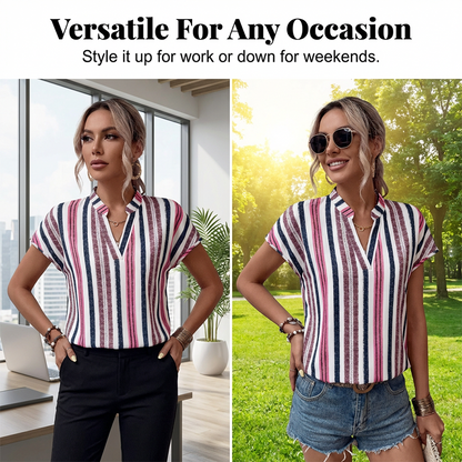 🌞Frühlingserwachen: 50% Rabatt!🔥Sommerliche Tunika-Bluse: Figurschmeichelndes Streifen-Shirt mit V-Ausschnitt