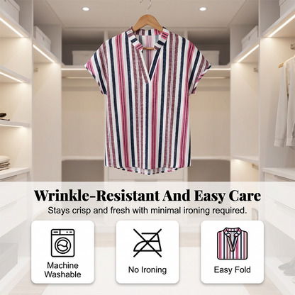 🌞Frühlingserwachen: 50% Rabatt!🔥Sommerliche Tunika-Bluse: Figurschmeichelndes Streifen-Shirt mit V-Ausschnitt