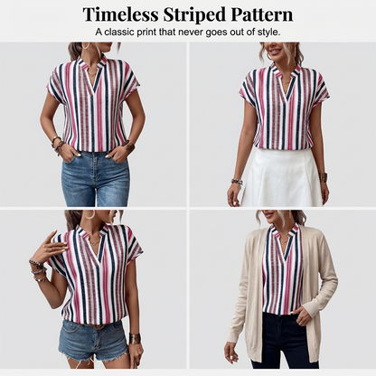 🌞Frühlingserwachen: 50% Rabatt!🔥Sommerliche Tunika-Bluse: Figurschmeichelndes Streifen-Shirt mit V-Ausschnitt