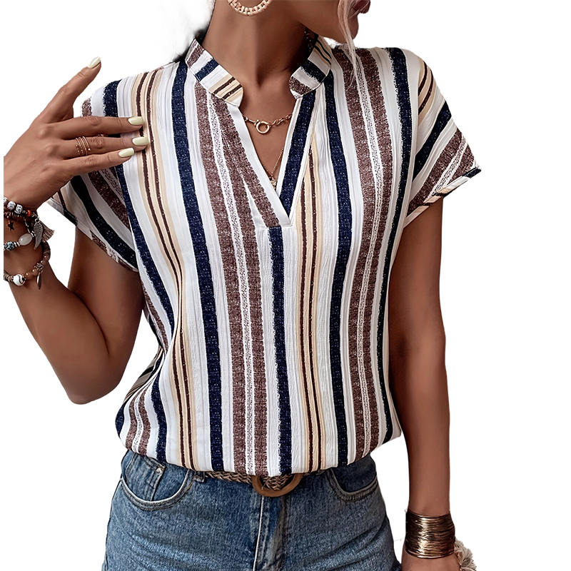 🌞Frühlingserwachen: 50% Rabatt!🔥Sommerliche Tunika-Bluse: Figurschmeichelndes Streifen-Shirt mit V-Ausschnitt