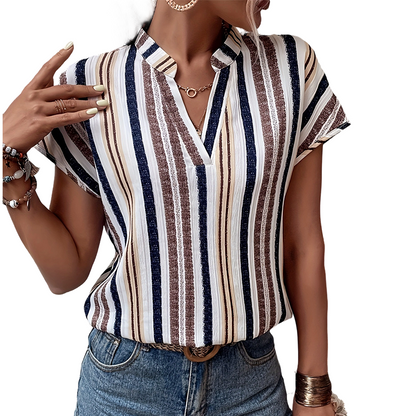 🌞Frühlingserwachen: 50% Rabatt!🔥Sommerliche Tunika-Bluse: Figurschmeichelndes Streifen-Shirt mit V-Ausschnitt