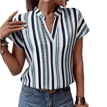 🌞Frühlingserwachen: 50% Rabatt!🔥Sommerliche Tunika-Bluse: Figurschmeichelndes Streifen-Shirt mit V-Ausschnitt