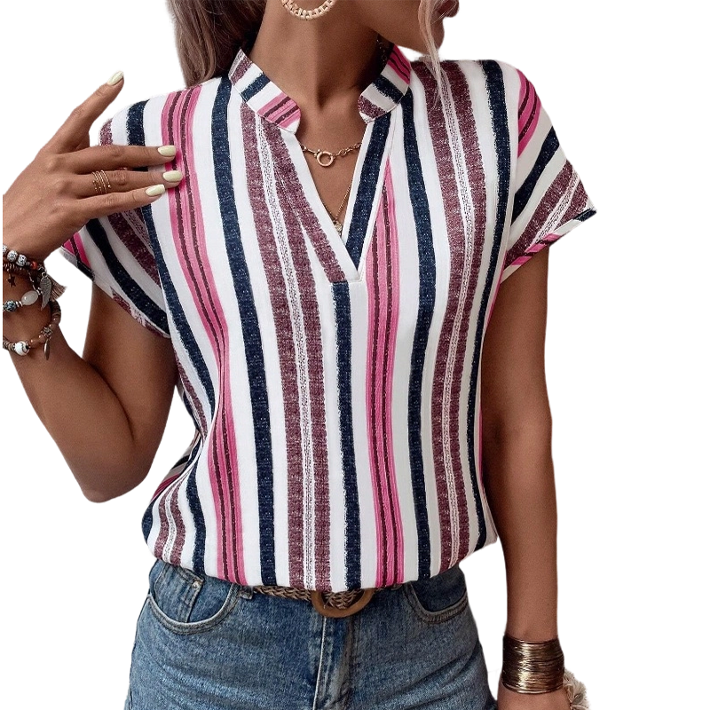 🌞Frühlingserwachen: 50% Rabatt!🔥Sommerliche Tunika-Bluse: Figurschmeichelndes Streifen-Shirt mit V-Ausschnitt