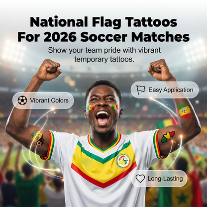 🌞Frühlingserwachen: 50% Rabatt!✨⚽ WM 2026 Flaggen-Tattoos | Wasserdichte Temporäre Fußball-Tattoos | Die Saubere Alternative zu Schminke (Gesicht & Körper)