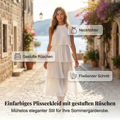 🌞Frühlingserwachen: 50% Rabatt!✨Elegantes Resort-Kleid: Fließendes Neckholder-Sommerkleid mit Plissee-Falten