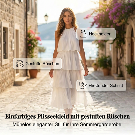 🌞Frühlingserwachen: 50% Rabatt!✨Elegantes Resort-Kleid: Fließendes Neckholder-Sommerkleid mit Plissee-Falten