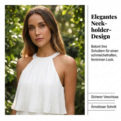 🌞Frühlingserwachen: 50% Rabatt!✨Elegantes Resort-Kleid: Fließendes Neckholder-Sommerkleid mit Plissee-Falten