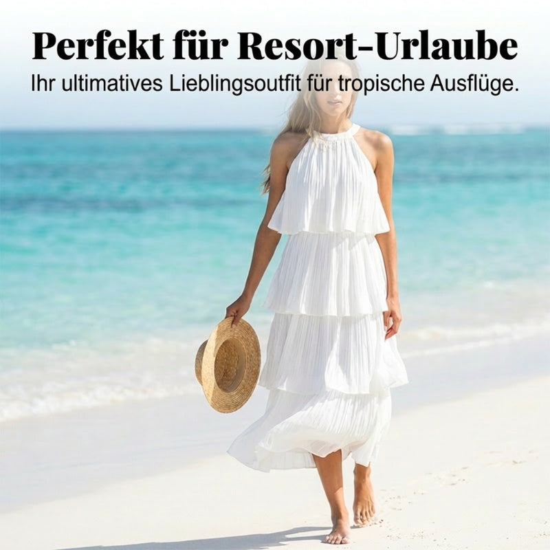 🌞Frühlingserwachen: 50% Rabatt!✨Elegantes Resort-Kleid: Fließendes Neckholder-Sommerkleid mit Plissee-Falten