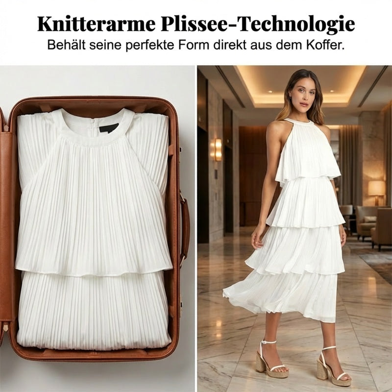 🌞Frühlingserwachen: 50% Rabatt!✨Elegantes Resort-Kleid: Fließendes Neckholder-Sommerkleid mit Plissee-Falten