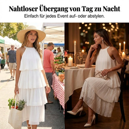 🌞Frühlingserwachen: 50% Rabatt!✨Elegantes Resort-Kleid: Fließendes Neckholder-Sommerkleid mit Plissee-Falten