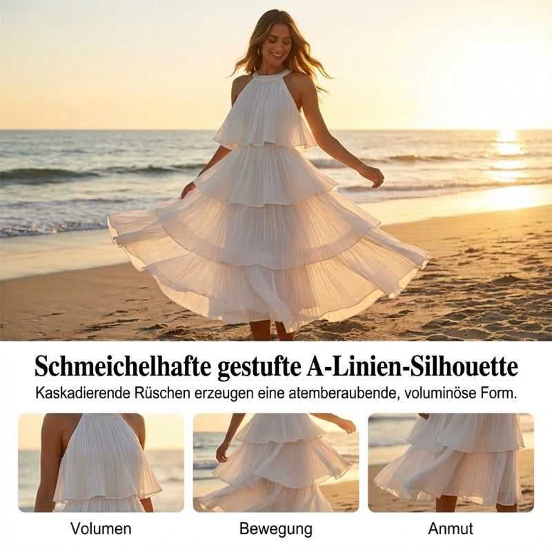 🌞Frühlingserwachen: 50% Rabatt!✨Elegantes Resort-Kleid: Fließendes Neckholder-Sommerkleid mit Plissee-Falten