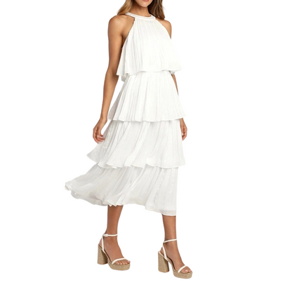 🌞Frühlingserwachen: 50% Rabatt!✨Elegantes Resort-Kleid: Fließendes Neckholder-Sommerkleid mit Plissee-Falten