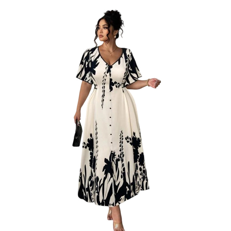 🌞Frühlingserwachen: 50% Rabatt!💎 Künstlerisches Botanik-Midikleid: Zeitlose Eleganz in A-Linie & Flatterärmeln