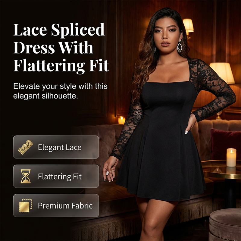 🌞Frühlingserwachen: 50% Rabatt!✨Elegantes Curvy A-Linien Kleid: Figurschmeichelndes Partykleid mit Spitzenärmeln (L-5XL)