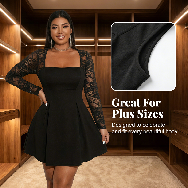 🌞Frühlingserwachen: 50% Rabatt!✨Elegantes Curvy A-Linien Kleid: Figurschmeichelndes Partykleid mit Spitzenärmeln (L-5XL)