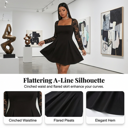 🌞Frühlingserwachen: 50% Rabatt!✨Elegantes Curvy A-Linien Kleid: Figurschmeichelndes Partykleid mit Spitzenärmeln (L-5XL)