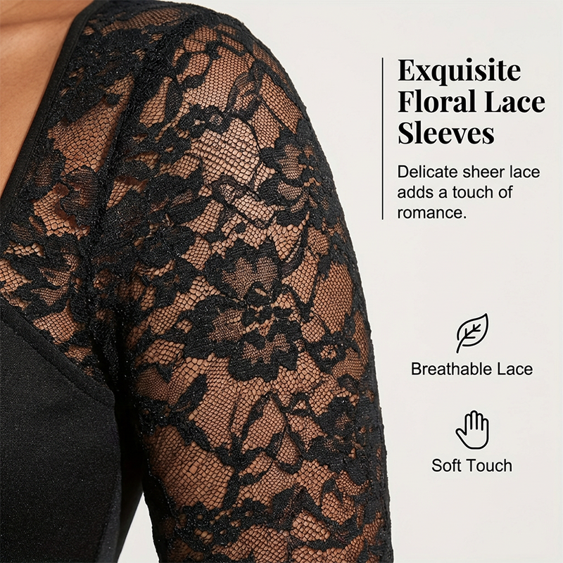 🌞Frühlingserwachen: 50% Rabatt!✨Elegantes Curvy A-Linien Kleid: Figurschmeichelndes Partykleid mit Spitzenärmeln (L-5XL)