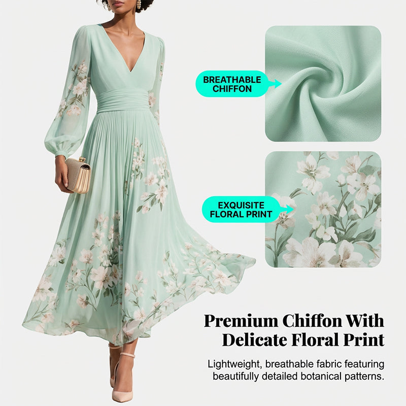 🌞Frühlingserwachen: 50% Rabatt!✨Traumhaftes Hochzeitsgast-Kleid: Figurschmeichelndes Chiffon-Plisseekleid mit floralen Details