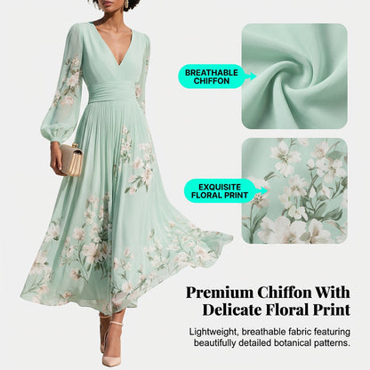 🌞Frühlingserwachen: 50% Rabatt!✨Traumhaftes Hochzeitsgast-Kleid: Figurschmeichelndes Chiffon-Plisseekleid mit floralen Details