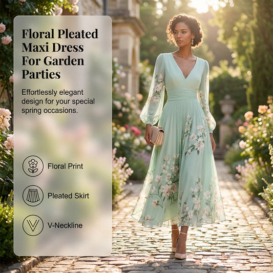 🌞Frühlingserwachen: 50% Rabatt!✨Traumhaftes Hochzeitsgast-Kleid: Figurschmeichelndes Chiffon-Plisseekleid mit floralen Details