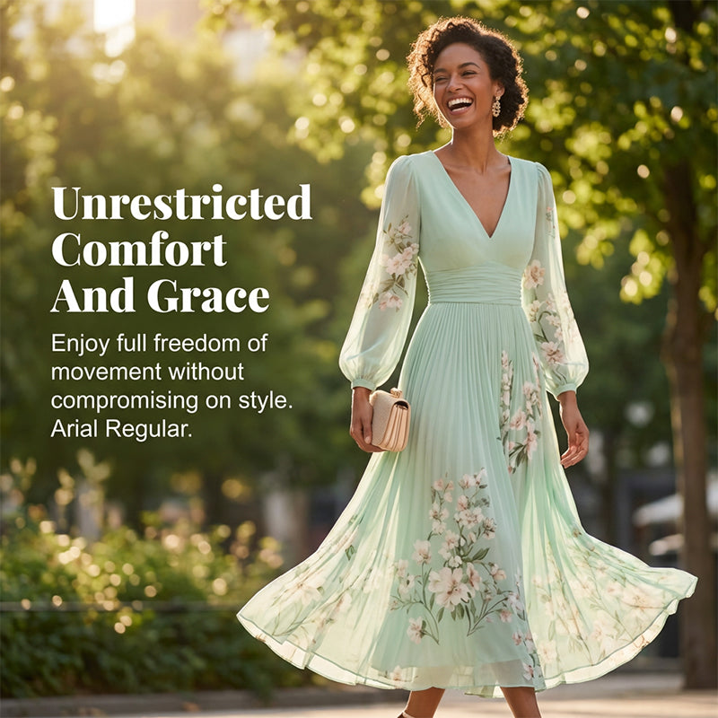 🌞Frühlingserwachen: 50% Rabatt!✨Traumhaftes Hochzeitsgast-Kleid: Figurschmeichelndes Chiffon-Plisseekleid mit floralen Details