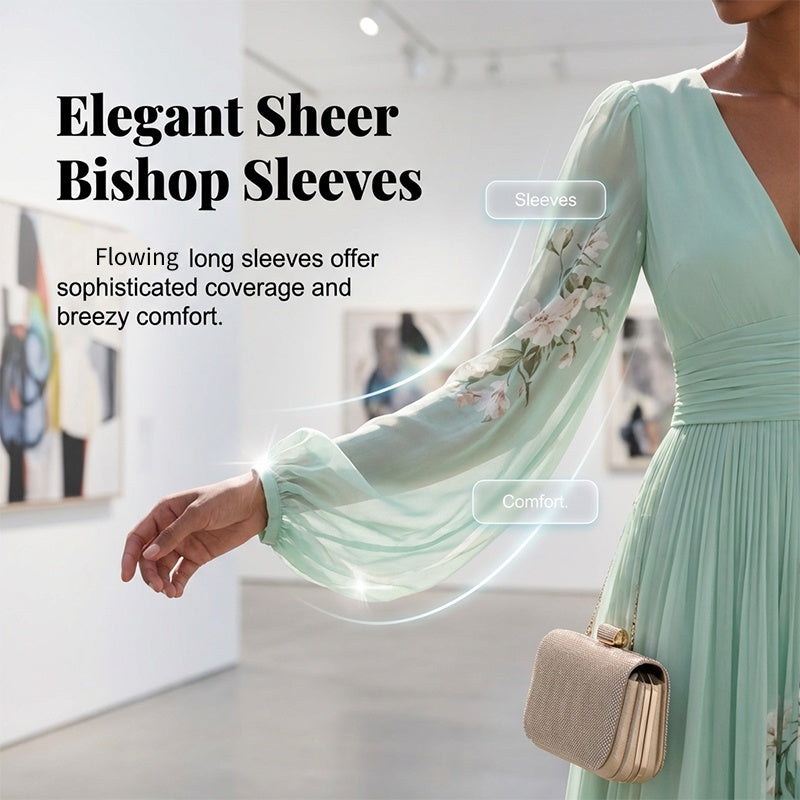 🌞Frühlingserwachen: 50% Rabatt!✨Traumhaftes Hochzeitsgast-Kleid: Figurschmeichelndes Chiffon-Plisseekleid mit floralen Details