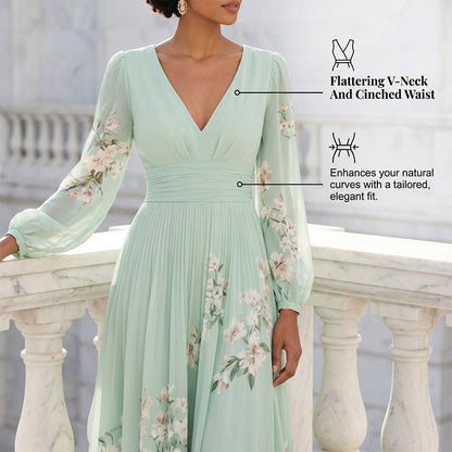 🌞Frühlingserwachen: 50% Rabatt!✨Traumhaftes Hochzeitsgast-Kleid: Figurschmeichelndes Chiffon-Plisseekleid mit floralen Details