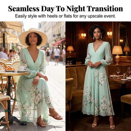 🌞Frühlingserwachen: 50% Rabatt!✨Traumhaftes Hochzeitsgast-Kleid: Figurschmeichelndes Chiffon-Plisseekleid mit floralen Details