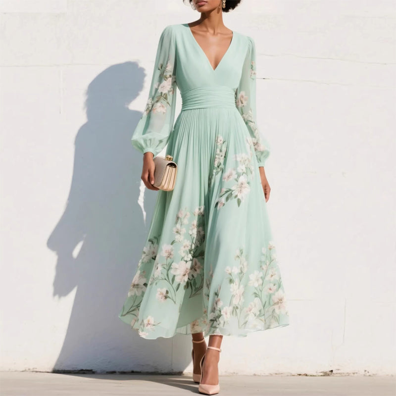 🌞Frühlingserwachen: 50% Rabatt!✨Traumhaftes Hochzeitsgast-Kleid: Figurschmeichelndes Chiffon-Plisseekleid mit floralen Details