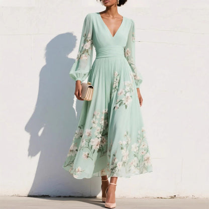 🌞Frühlingserwachen: 50% Rabatt!✨Traumhaftes Hochzeitsgast-Kleid: Figurschmeichelndes Chiffon-Plisseekleid mit floralen Details