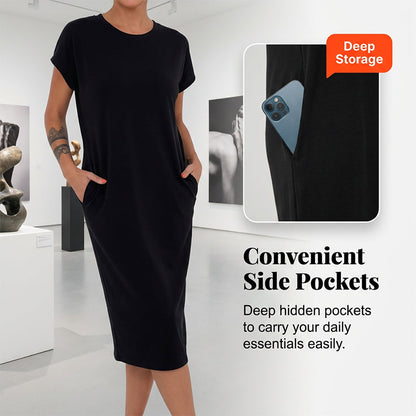 ☀️ Lässiges Kurzarm-T-Shirt-Kleid für Damen – Bequem, atmungsaktiv & mit Seitentaschen!