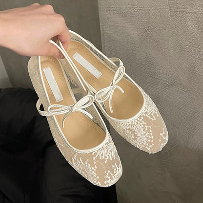 🌞Frühlingserwachen: 50% Rabatt!💎Balletcore-Trend: Atmungsaktive Mesh-Ballerinas mit Stickerei & Schleife – Federleicht