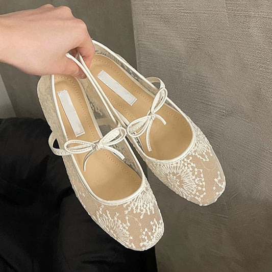 🌞Frühlingserwachen: 50% Rabatt!💎Balletcore-Trend: Atmungsaktive Mesh-Ballerinas mit Stickerei & Schleife – Federleicht
