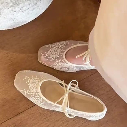 🌞Frühlingserwachen: 50% Rabatt!💎Balletcore-Trend: Atmungsaktive Mesh-Ballerinas mit Stickerei & Schleife – Federleicht