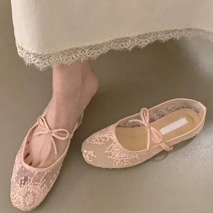 🌞Frühlingserwachen: 50% Rabatt!💎Balletcore-Trend: Atmungsaktive Mesh-Ballerinas mit Stickerei & Schleife – Federleicht