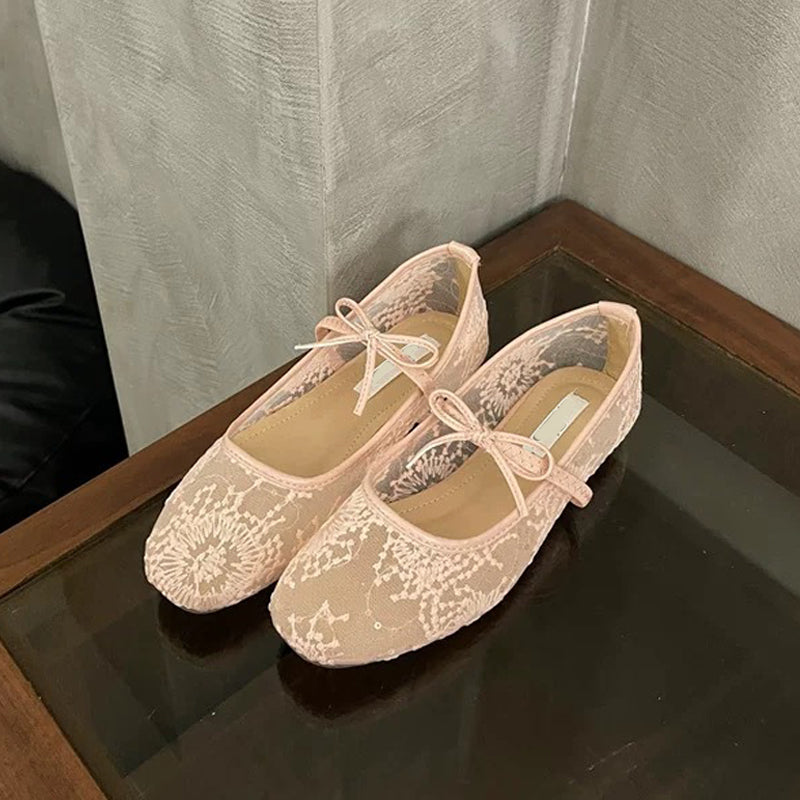 🌞Frühlingserwachen: 50% Rabatt!💎Balletcore-Trend: Atmungsaktive Mesh-Ballerinas mit Stickerei & Schleife – Federleicht