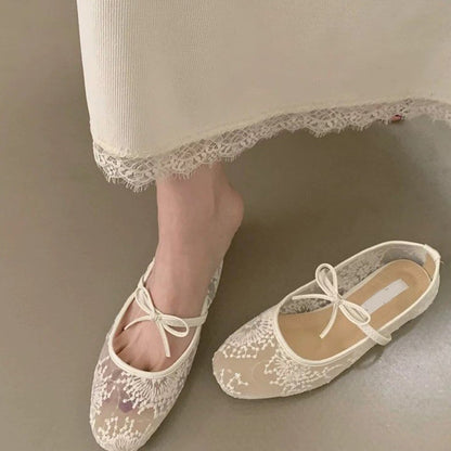 🌞Frühlingserwachen: 50% Rabatt!💎Balletcore-Trend: Atmungsaktive Mesh-Ballerinas mit Stickerei & Schleife – Federleicht