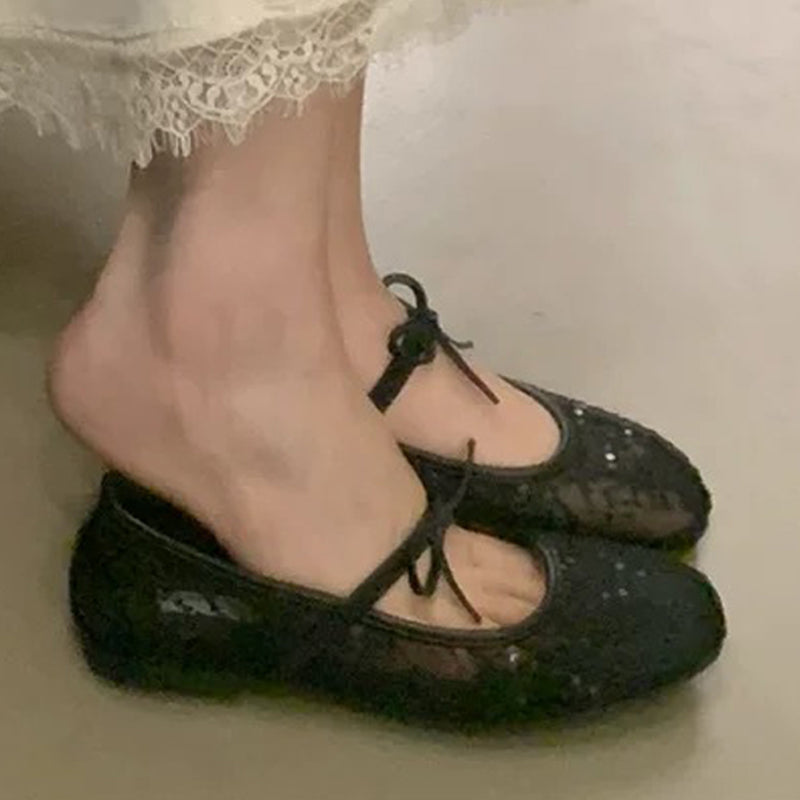 🌞Frühlingserwachen: 50% Rabatt!💎Balletcore-Trend: Atmungsaktive Mesh-Ballerinas mit Stickerei & Schleife – Federleicht