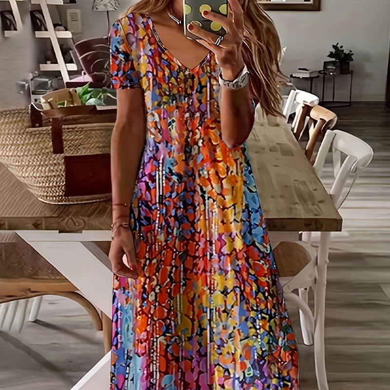 Women's Fashion Print V-Neck Short Sleeve Dress