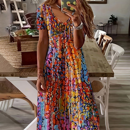Women's Fashion Print V-Neck Short Sleeve Dress