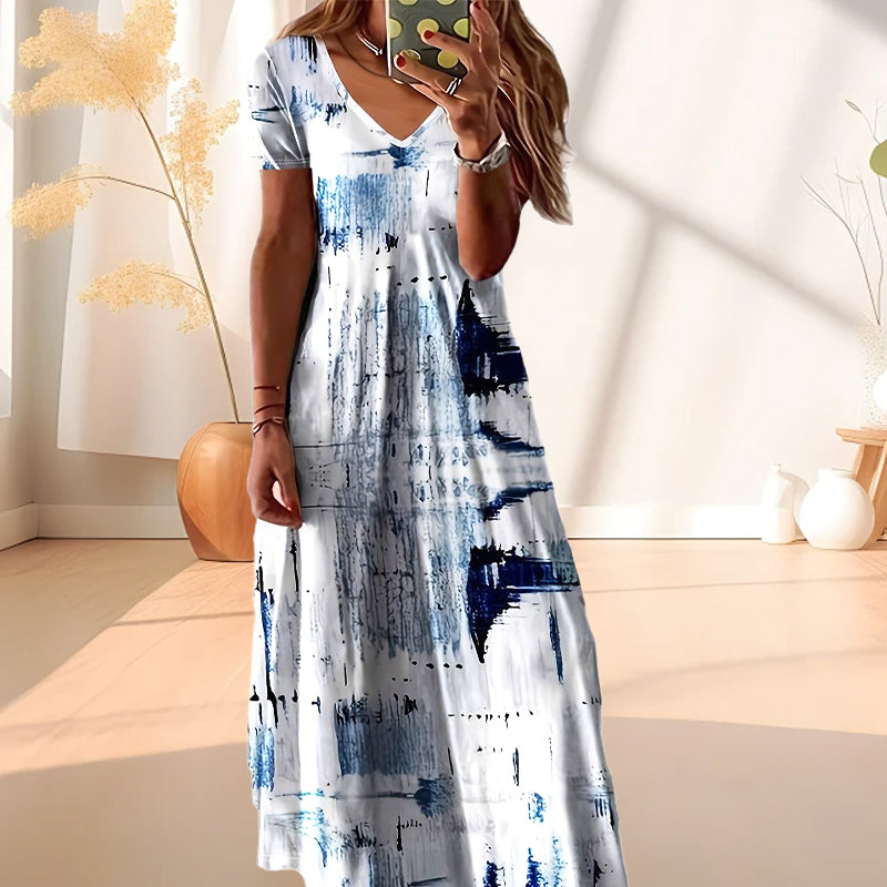 Women's Fashion Print V-Neck Short Sleeve Dress