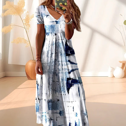 Women's Fashion Print V-Neck Short Sleeve Dress