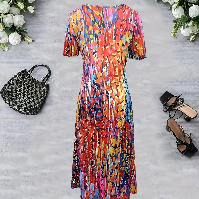 Women's Fashion Print V-Neck Short Sleeve Dress